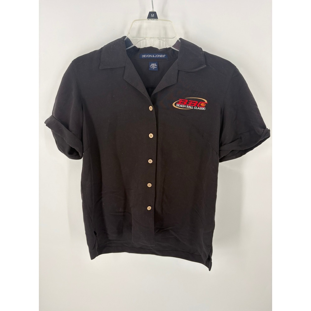 Devon Jones Black Short Sleeve Button Up Shirt BBC Beach Ball Classic Size M‎